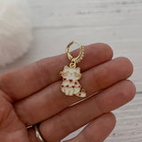 White Heart Cat Huggie Hoop Earrings