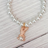 Pearl and Blush Bunny Charm Bracelet