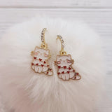 White Heart Cat Huggie Hoop Earrings