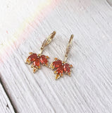 Rhinestone Fall Leaf Huggie Hoop Earrings