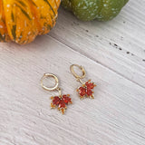 Rhinestone Fall Leaf Huggie Hoop Earrings