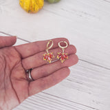 Rhinestone Fall Leaf Huggie Hoop Earrings