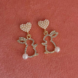Rhinestone and Pearl Bunny Dangle Earrings